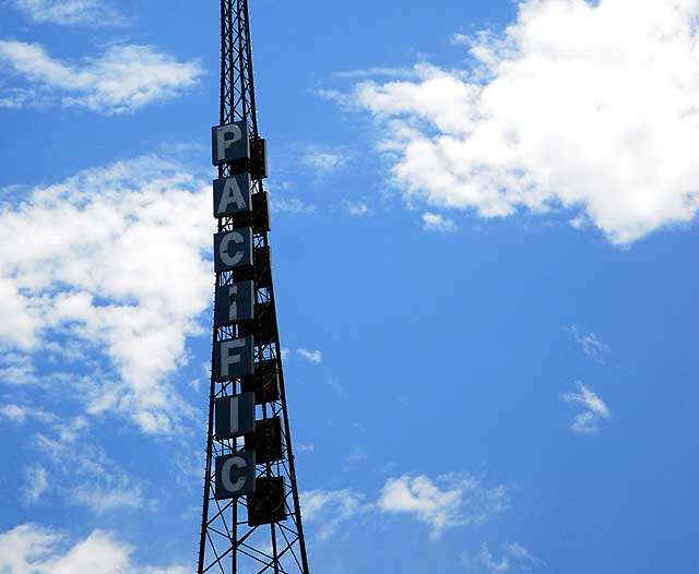 The old radio tower above the former Warner Pacific Theater, Hollywood Boulevard at Wilcox
