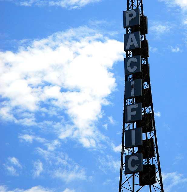 The old radio tower above the former Warner Pacific Theater, Hollywood Boulevard at Wilcox