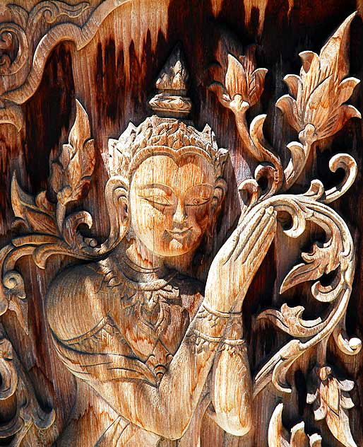 Carved door at Thai restaurant, Hollywood 