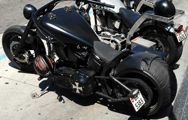 Choppers parked on Hollywood Boulevard