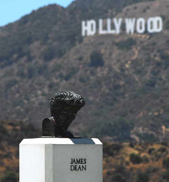 James Dean at the Griffith Park Observatory high above Hollywood, and the famous sign
