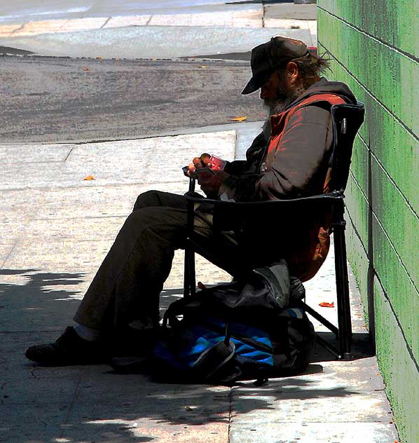 Homeless man playing cards, Hollywood