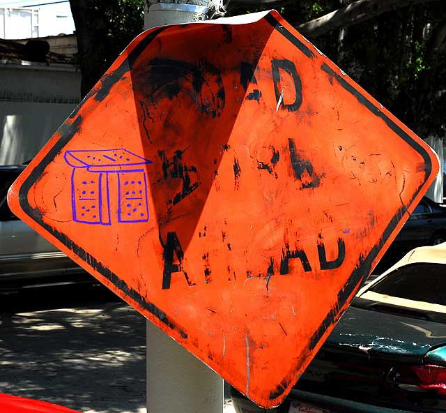 Bent Sign, Road Work Ahead - El Centro at Melrose Avenue, Hollywood