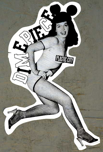 Sticker on utility box, Melrose Avenue - Dime Piece / Plastic City