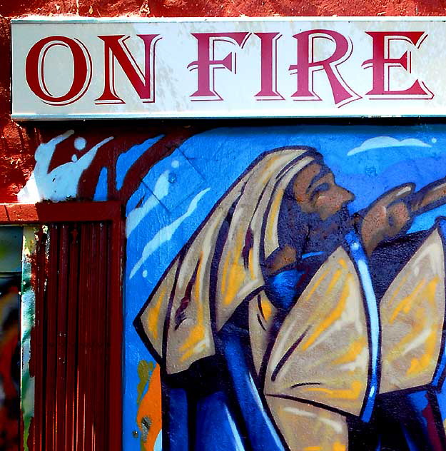 Sounding the Shofar - mural at On Fire Grill, Melrose Avenue