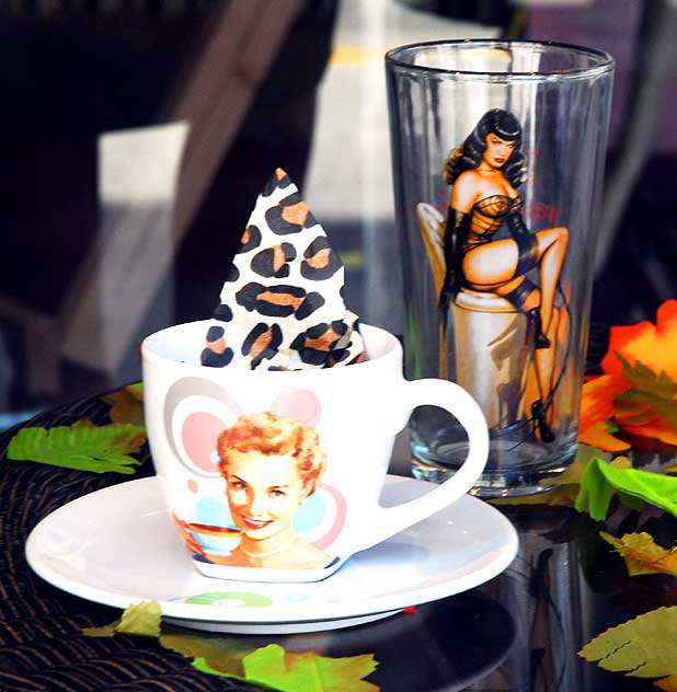 Place setting in the window of the Betty Page Store, Hollywood Boulevard at Cherokee