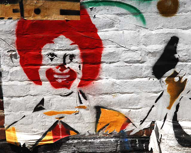 Ronald McDonald with Gun, graffiti in an alley off La Brea at First, Los Angeles