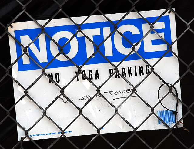Sign "No Yoga Parking" - alley off La Brea at First, Los Angeles