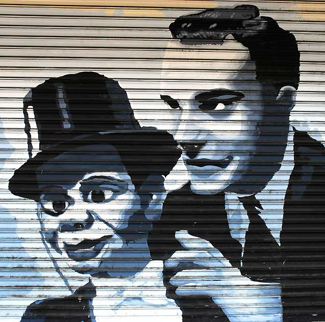 Edgar Bergen and Charlie McCarthy graphic on rollup door, Hollywood Boulevard