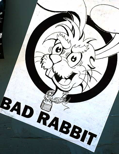 "Bad Rabbit" - art poster on a temporary wooden wall at a salvage yard in the Sunset Junction area east of Hollywood