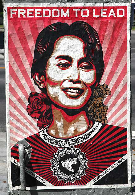 Aung San Suu Kyi poster on Utility Box, Melrose Avenue at Formosa