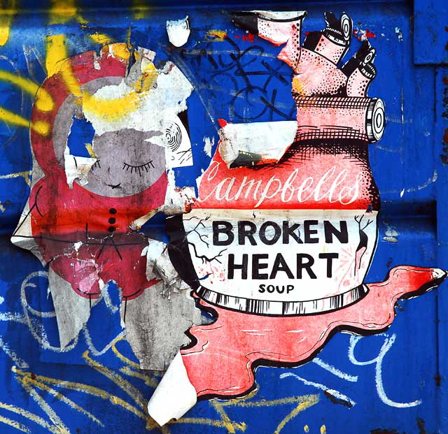 Sticker on dumpster - Campbell's Broken Heart Soup