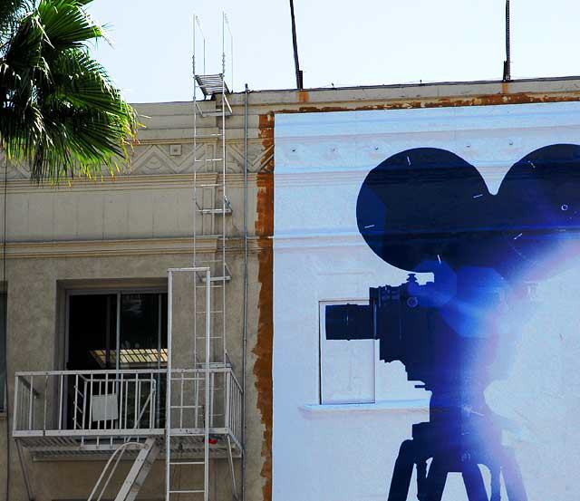 Blue Camera and Fire Escape, advertizing graphic (Chase Bank), Hollywood Boulevard