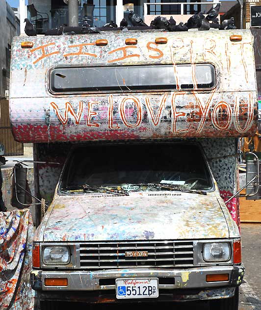 Hippy RV - Spirit of Venice collection - public parking lot, Rose Avenue and Ocean Front Walk, Venice Beach, California