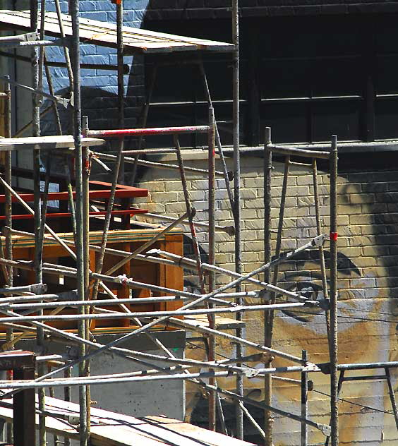 Charlie Chapin mural and scaffolding, rear of Stella Adler Theater, Hollywood