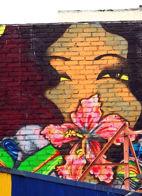 Woman with Hibiscus, mural above Mexican restaurant, Melrose Avenue at Heliotrope