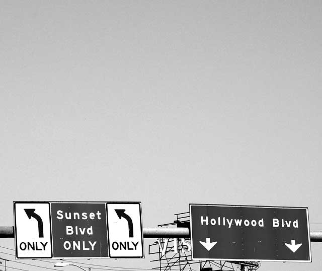 Where Sunset and Hollywood Boulevard cross, east of Hollywood