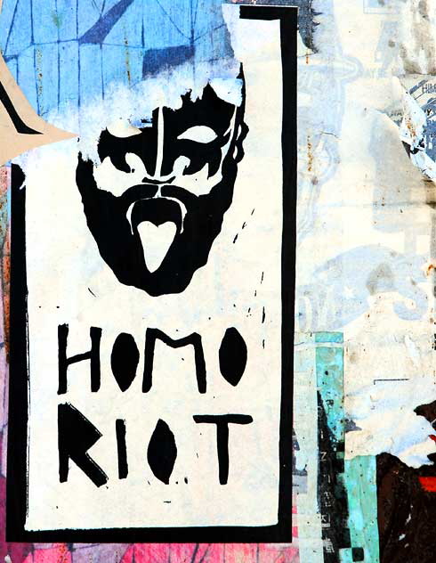 Poster on billboard support where Sunset and Hollywood Boulevard cross -  Homo Riot
