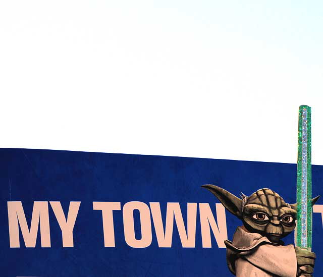 LA Dodgers billboard featuring Yoda, Sunset Boulevard at Cahuenga in Hollywood