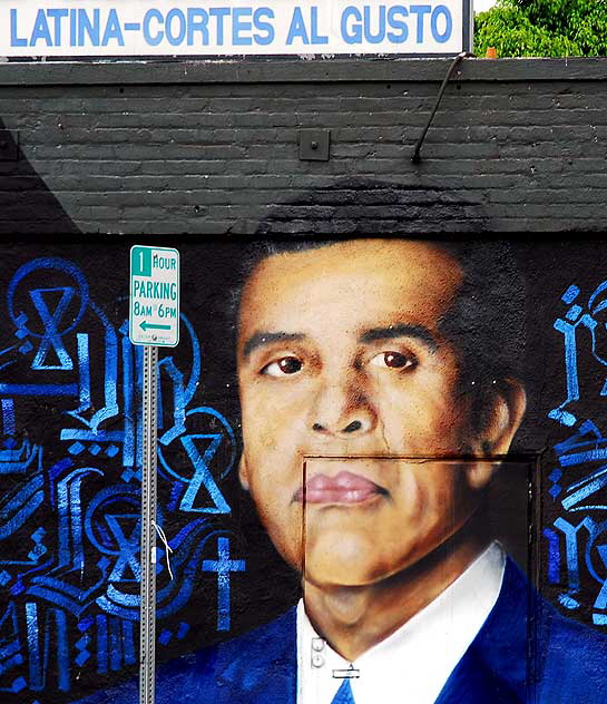 His honor, Los Angeles Mayor Antonio Ramon Villaraigosa, on the wall of a Salvadoran meat market (carnicera) at the east end of Santa Monica Boulevard 