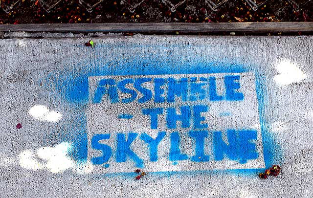 Sidewalk stencil by the Panavision building in Hollywood - "Assemble the Skyline"
