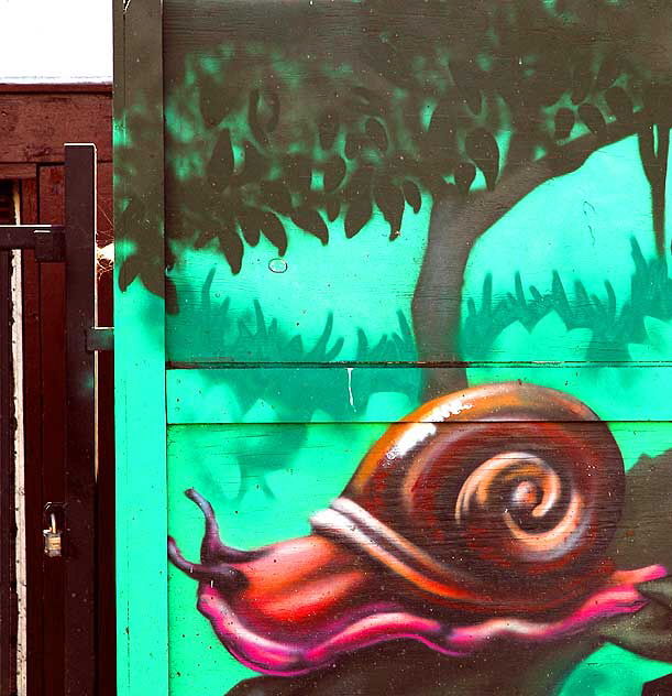 Snail, graffiti wall in alley behind Melrose Avenue