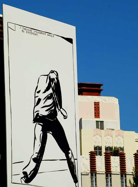 Raymond Pettibon, 1989, "I thought California would be different" - Sunset Boulevard, West Hollywood, near the House of Blues, with the Sunset Tower Apartments, 1930, Leland A. Bryant, at 8358 Sunset Boulevard