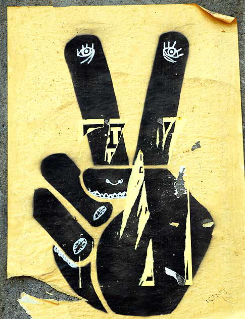 LA Mural Front political poster, Sunset Boulevard in Echo Park - Big Hand, V-Sign