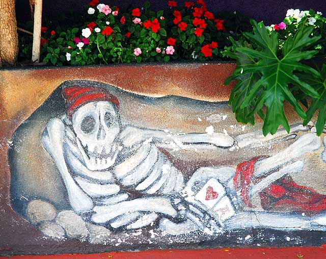 Detail of the mural at El Conquistador, a Mexican restaurant at 3701 West Sunset Blvd in Silverlake, at Edgecliff