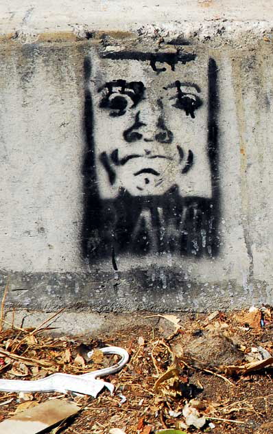 "Pawn" face stenciled on curb, Pacific Avenue, Venice Beach