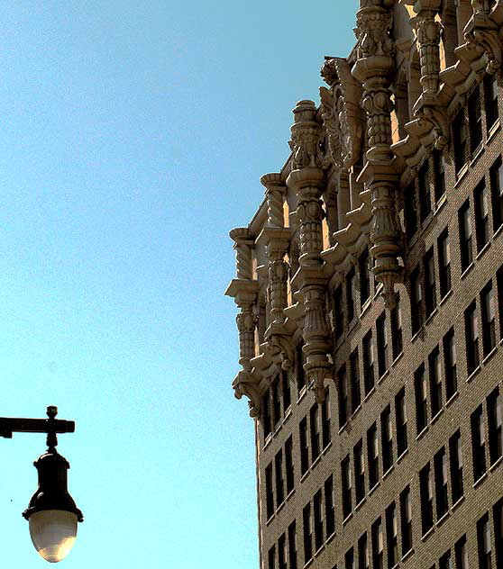 Exterior of the Million Dollar Theater, 307 South Broadway in downtown Los Angeles, from 1917 - exterior design, Joseph Jacinto "Jo" Mora (1876-1947) - on a twelve-story tower designed by the Los Angeles architect Albert C. Martin, Sr.