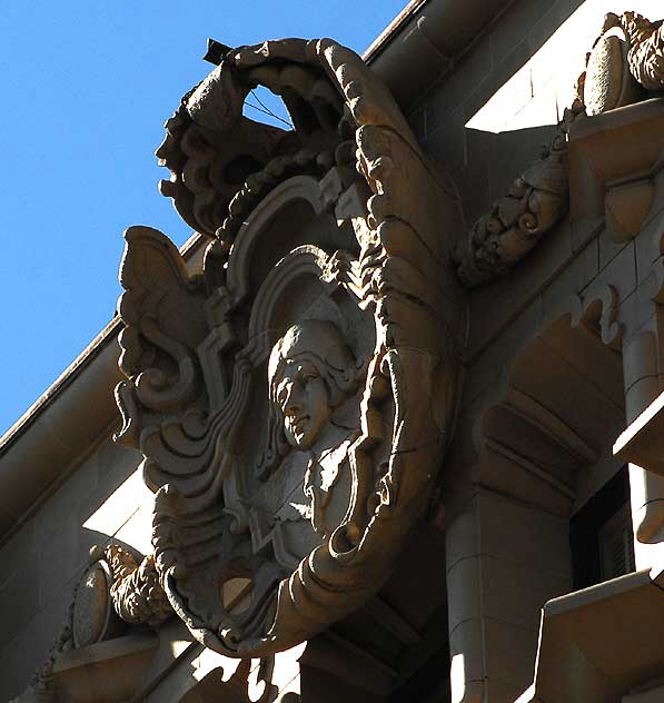 Exterior of the Million Dollar Theater, 307 South Broadway in downtown Los Angeles, from 1917 - exterior design, Joseph Jacinto "Jo" Mora (1876-1947) - on a twelve-story tower designed by the Los Angeles architect Albert C. Martin, Sr.