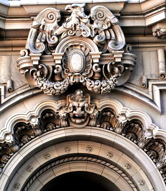 Exterior of the Million Dollar Theater, 307 South Broadway in downtown Los Angeles, from 1917 - exterior design, Joseph Jacinto "Jo" Mora (1876-1947) - on a twelve-story tower designed by the Los Angeles architect Albert C. Martin, Sr.