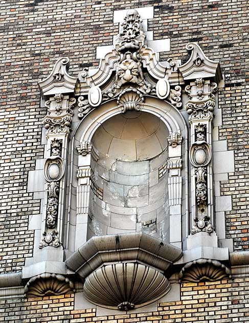 Exterior of the Million Dollar Theater, 307 South Broadway in downtown Los Angeles, from 1917 - exterior design, Joseph Jacinto "Jo" Mora (1876-1947) - on a twelve-story tower designed by the Los Angeles architect Albert C. Martin, Sr.