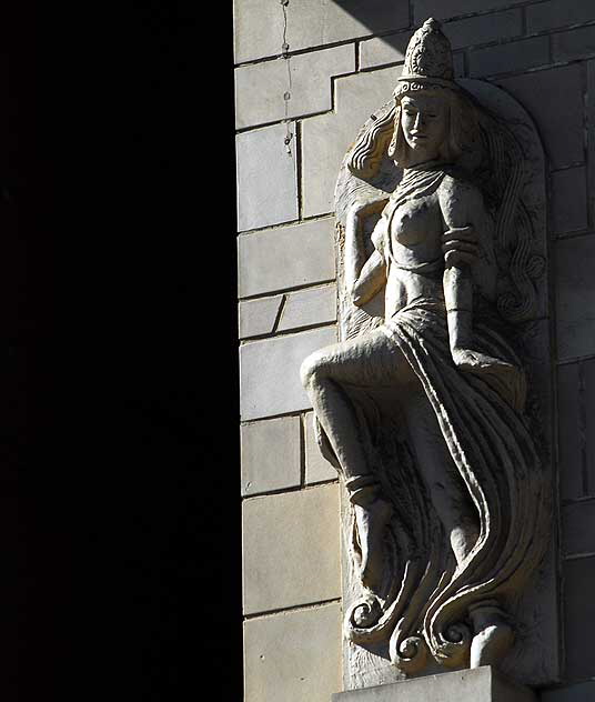 Exterior of the Million Dollar Theater, 307 South Broadway in downtown Los Angeles, from 1917 - exterior design, Joseph Jacinto "Jo" Mora (1876-1947) - on a twelve-story tower designed by the Los Angeles architect Albert C. Martin, Sr.