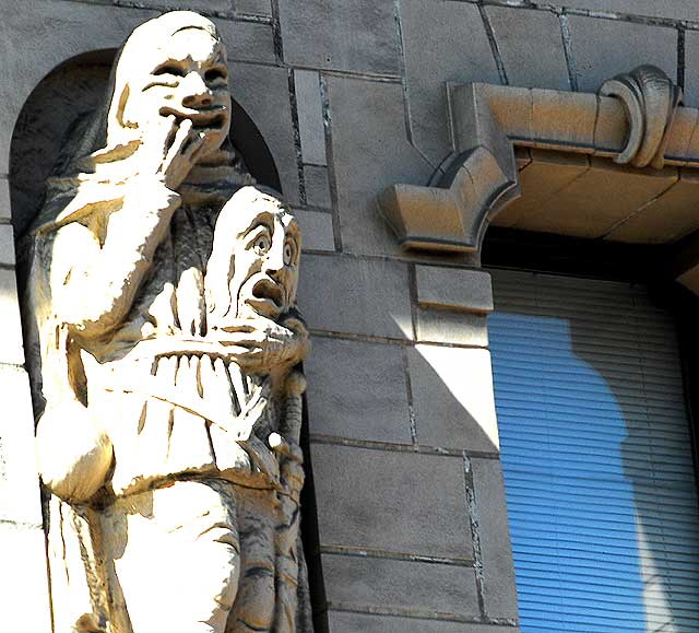 Exterior of the Million Dollar Theater, 307 South Broadway in downtown Los Angeles, from 1917 - exterior design, Joseph Jacinto "Jo" Mora (1876-1947) - on a twelve-story tower designed by the Los Angeles architect Albert C. Martin, Sr.