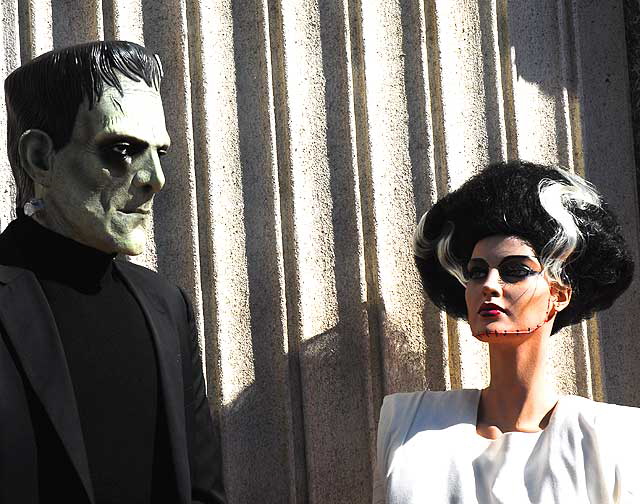 Frankenstein and Bride of Frankenstein mannequins at the old Max Factor Building, now the Hollywood Museum, Friday, October 23, 2009