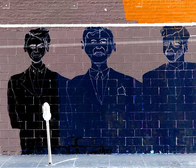 Preliminary work on a Three Kennedy Brothers and Abraham Lincoln mural at Susy's Meat Market (Carniceria Latina), 4605 Santa Monica Boulevard at Madison - negative print