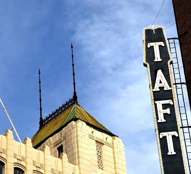 The Equitable Building, a Gothic Deco commercial tower built in 1929 on the northeast corner of Hollywood and Vine, designed by Aleck Curlett 