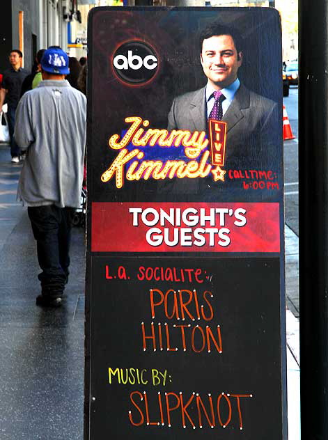 Guest board for "Jimmy Kimball Live!" Friday, October 30, 2009 - Paris Hilton, Slipknot 