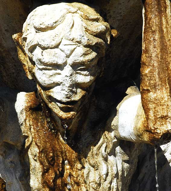 Monkey fountain in the public rose garden at the corner of Santa Monica Boulevard and Maple Drive in Beverly Hills