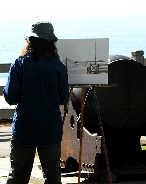 Painter in Pacific Palisades Park, at the old cannon overlooking the pier 