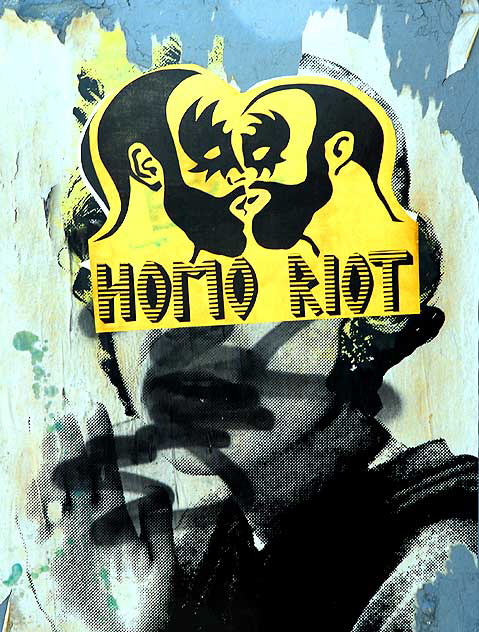 Graphic on utility box, Beverly Boulevard in West Los Angeles - Homo Riot