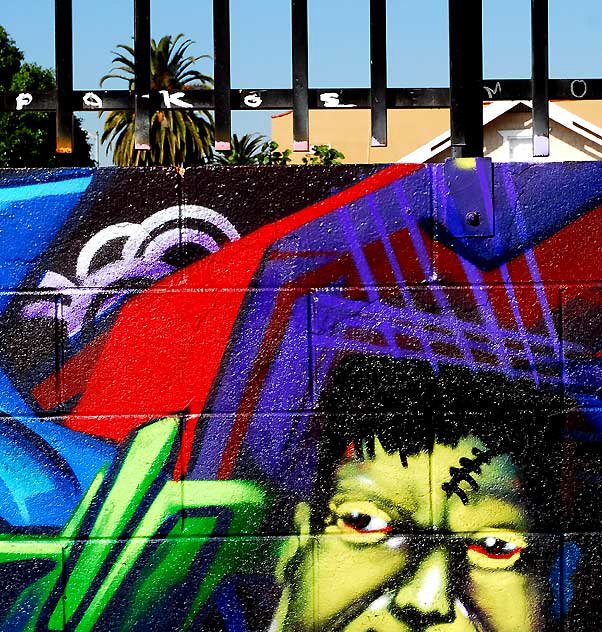 Graffiti Wall, Santa Monica Boulevard and Hoover, in Silverlake - Frankenstein Face