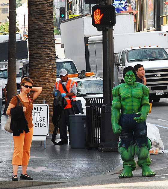 Incredible Hulk impersonator, southwest corner of Hollywood Boulevard and Highland, noon, Monday, November 9, 2009