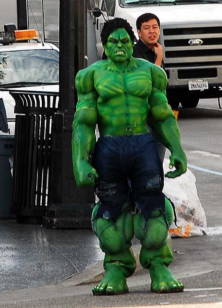 Incredible Hulk impersonator, southwest corner of Hollywood Boulevard and Highland, noon, Monday, November 9, 2009