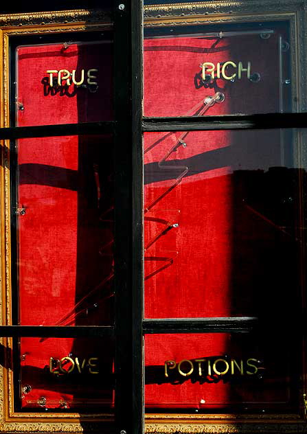 Framed neon sign in window of psychic shop, La Cienega and Oakwood in West Los Angeles