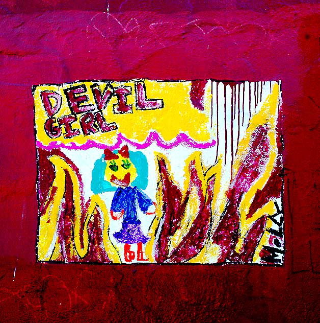 Devil Girl (Molly) north wall of the Never Open Store, Melrose Avenue (contrast levels digitally equalized)