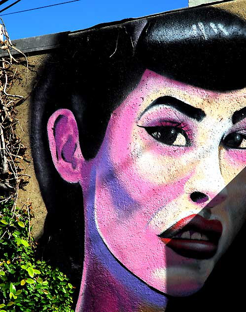 Sneering Asian Woman, graffiti wall, alley behind Melrose Avenue