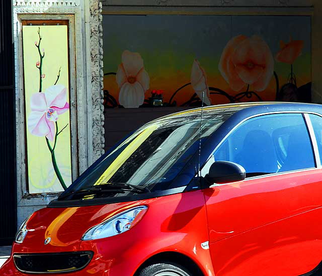 Smart Car and painted flowers, Wilcox Avenue, Hollywood